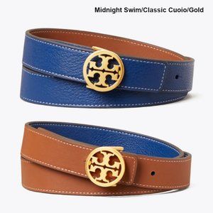 Tory Burch Reversible Logo Buckle Belt Blue Brown